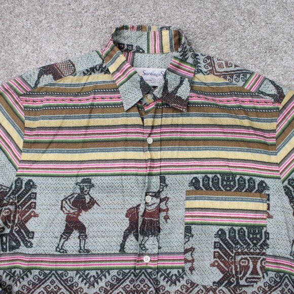 VTG Gitman Santiago Shirt Mens Small Green/Pink/Yellow Southwestern S/S Button - Picture 6 of 12